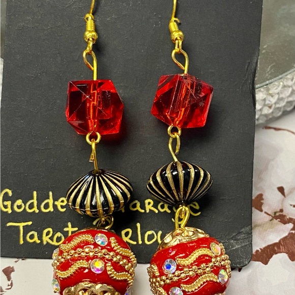 Handcrafted Red Earrings - Picture 2 of 3